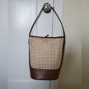 J. Crew Berkeley Faux Raffia And Leather Bucket Bag - NWT
